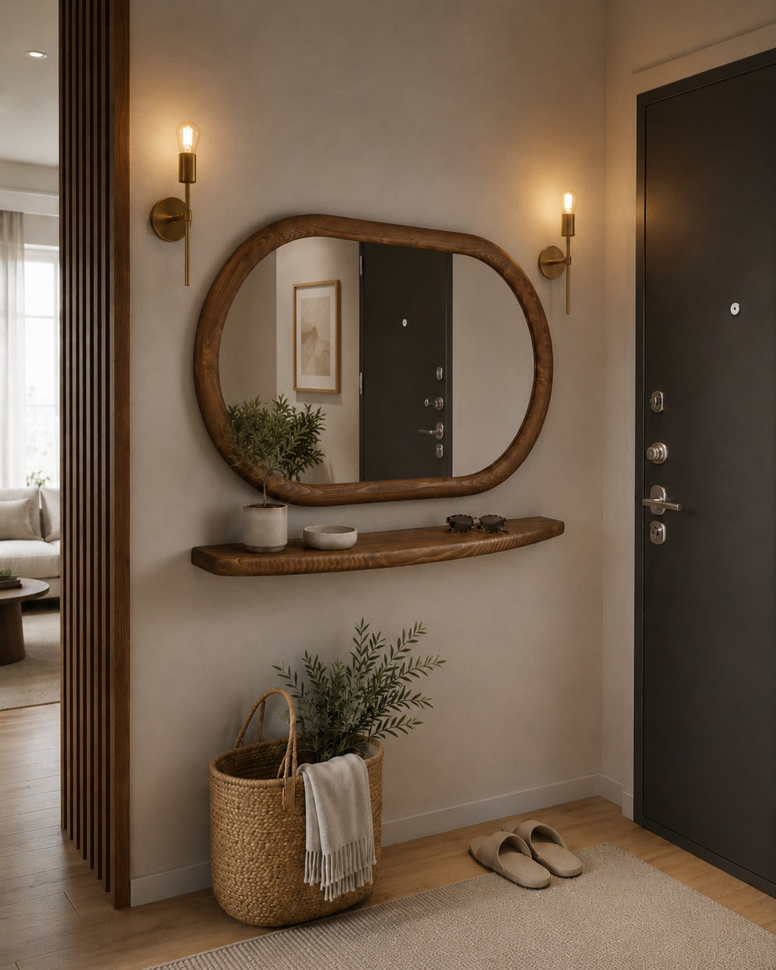 Lila – Ovaler Holz-Wandspiegel mit Ablage 110x70 cm