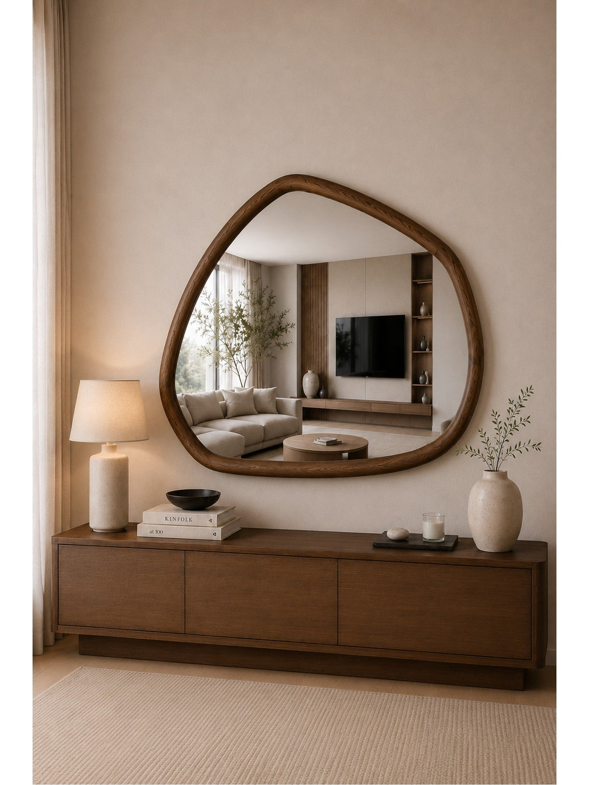 Organischer Wandspiegel Walnuss – Holzrahmen – 110x80 cm (2)