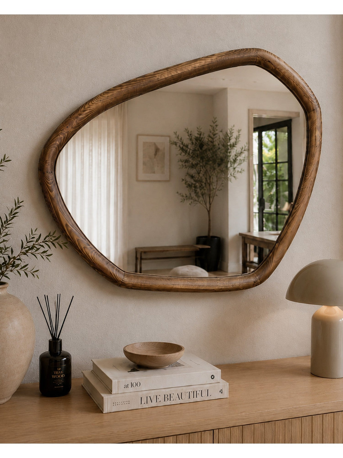 Organischer Wandspiegel Walnuss – Holzrahmen – 80x60 cm (2)