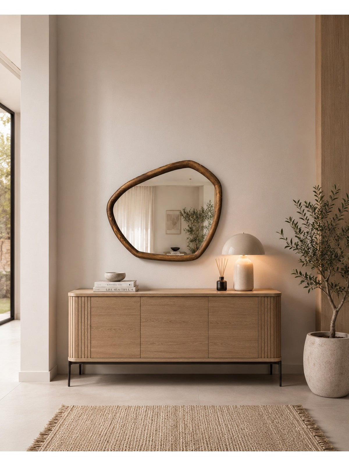 Organischer Wandspiegel Walnuss – Holzrahmen – 80x60 cm (4)