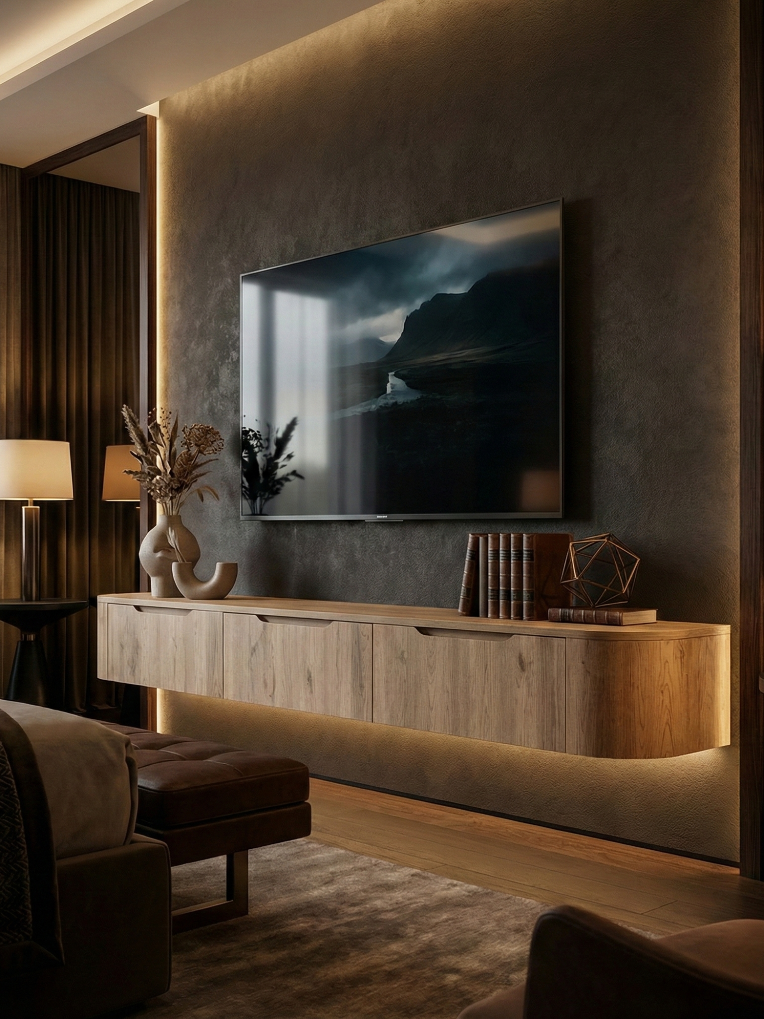 Miyoko Japandi TV-Lowboard Eiche – B 240 x T 32 x H 28 cm