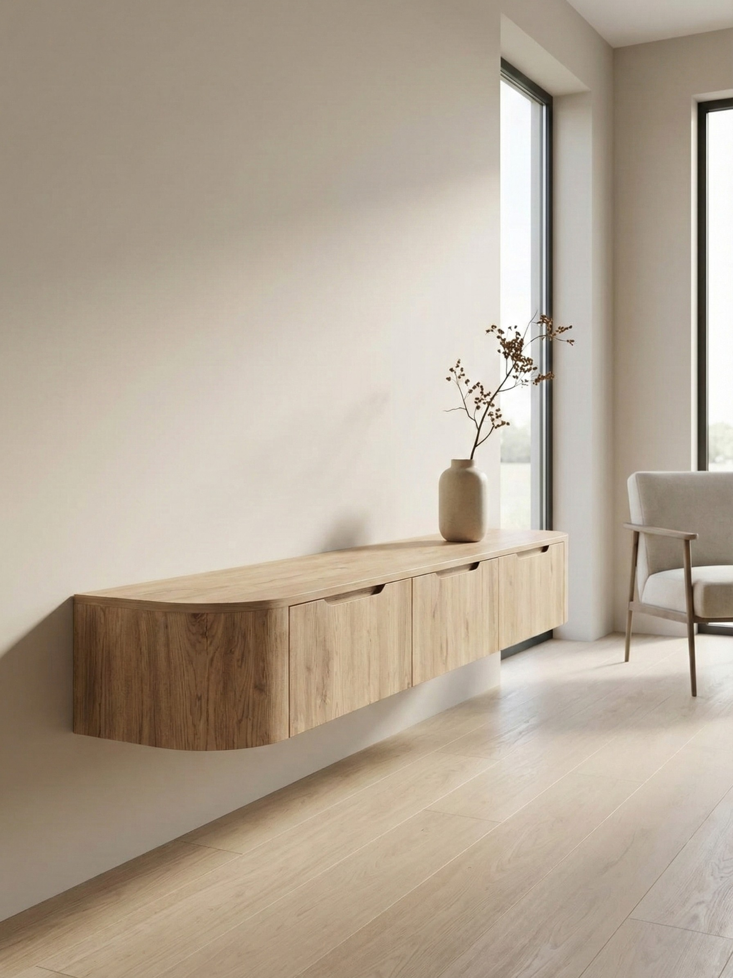 Miyoko Japandi TV-Lowboard Eiche – B 240 x T 32 x H 28 cm