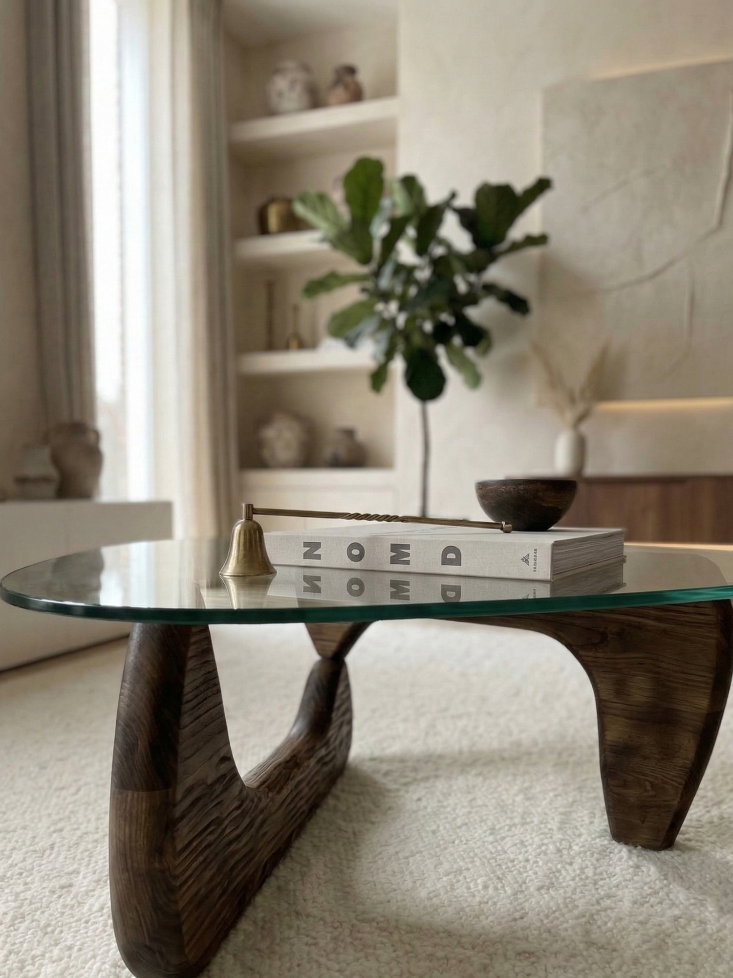 Organischer Couchtisch Walnuss – Gehärtetes Glas – 130x90