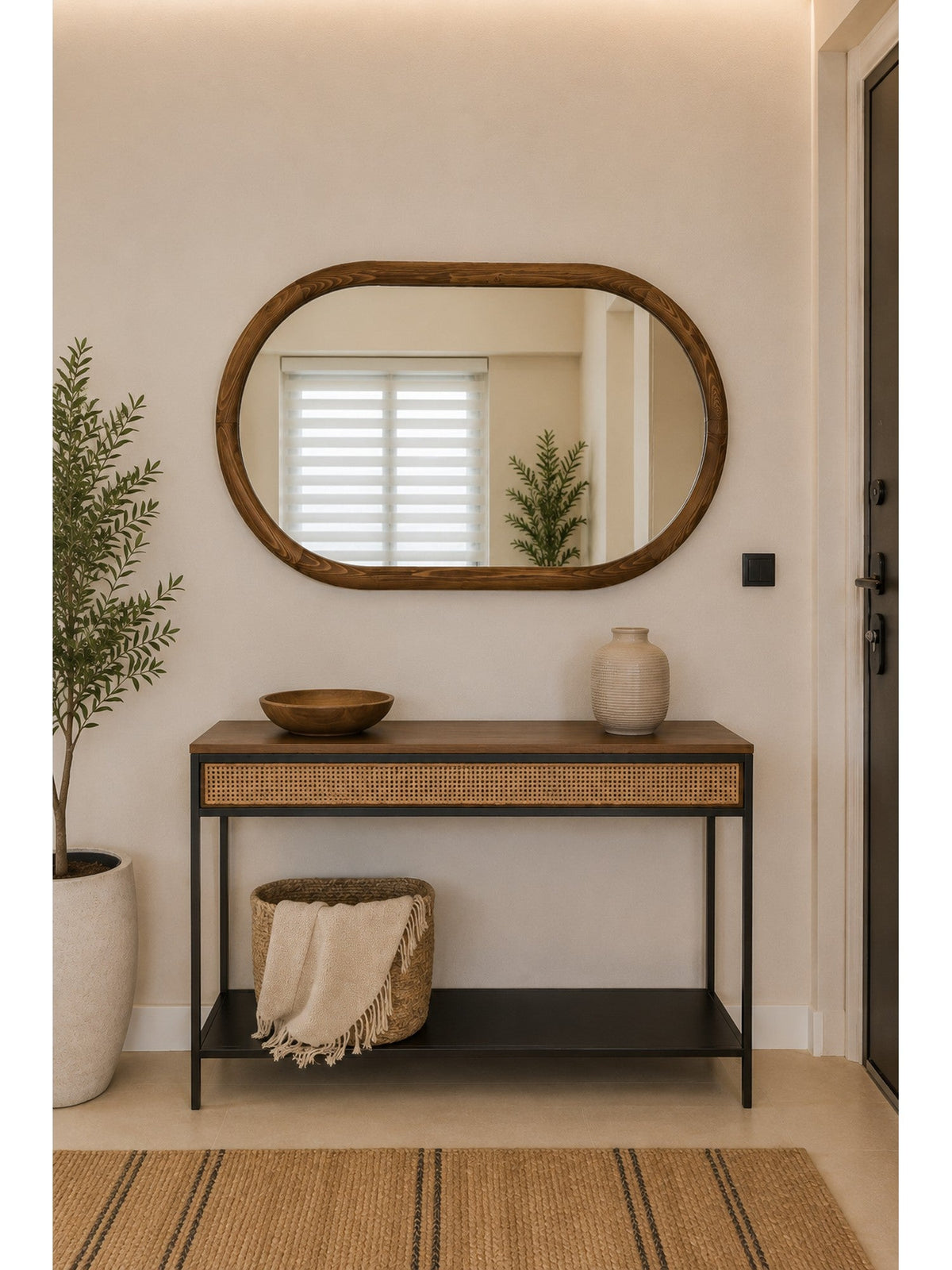 Organischer Wandspiegel Walnuss – Oval – Holzrahmen – 108x67 cm (3)