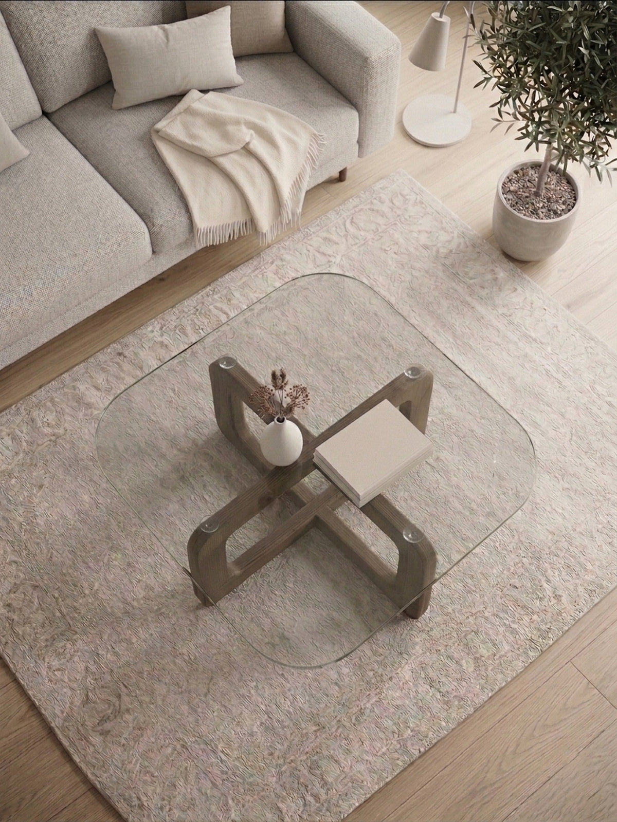 Organischer Couchtisch Walnuss – Plus-Modell – Gehärtetes Glas – 80x80 cm