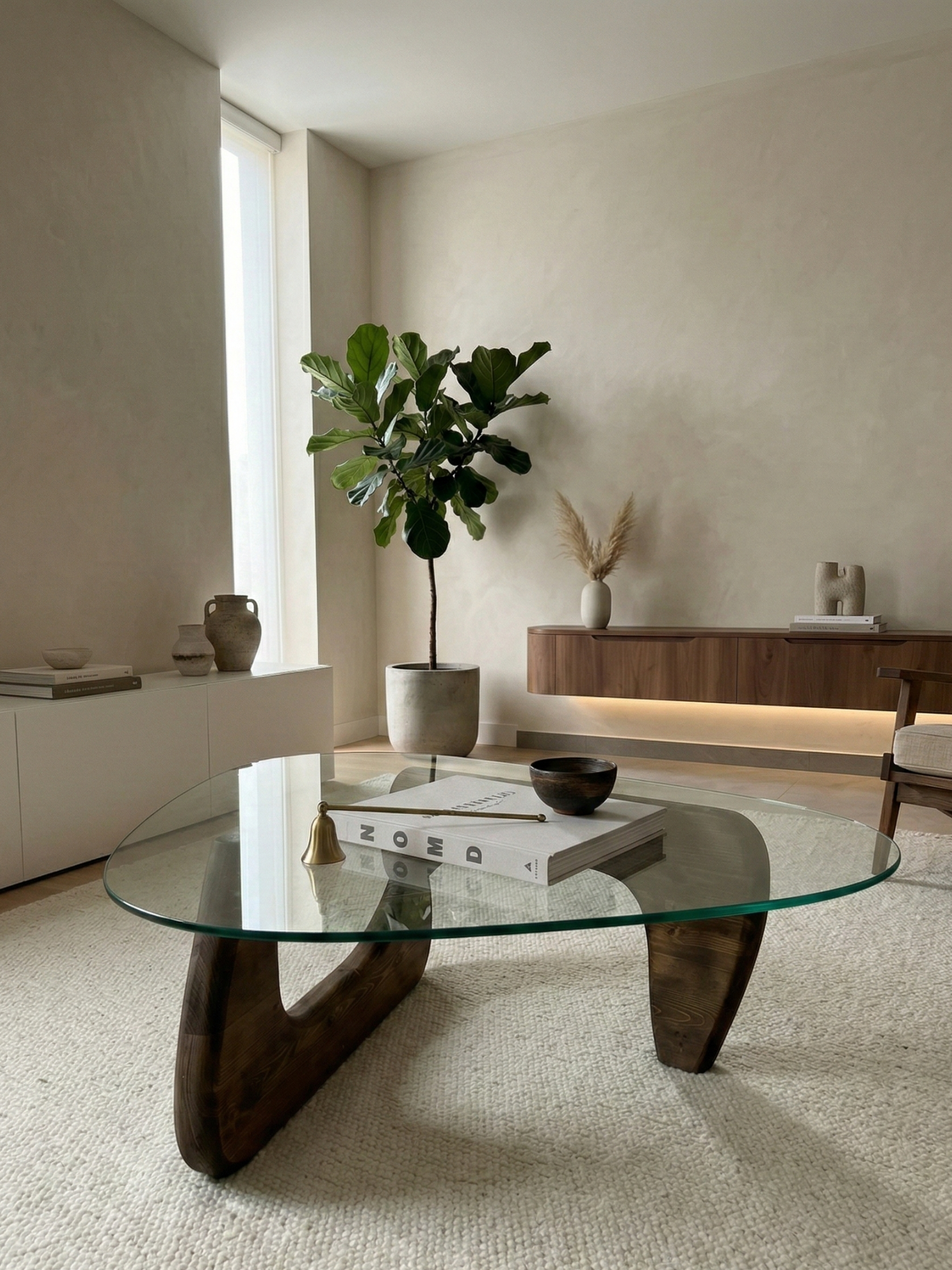 Organischer Couchtisch Walnuss – Gehärtetes Glas – 130x90
